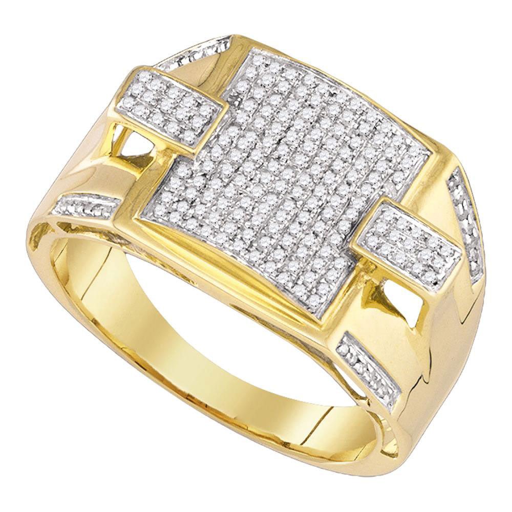 Men's Rings | 10kt Yellow Gold Mens Round Diamond Square Cluster Ring 3/8 Cttw | Splendid Jewellery GND
