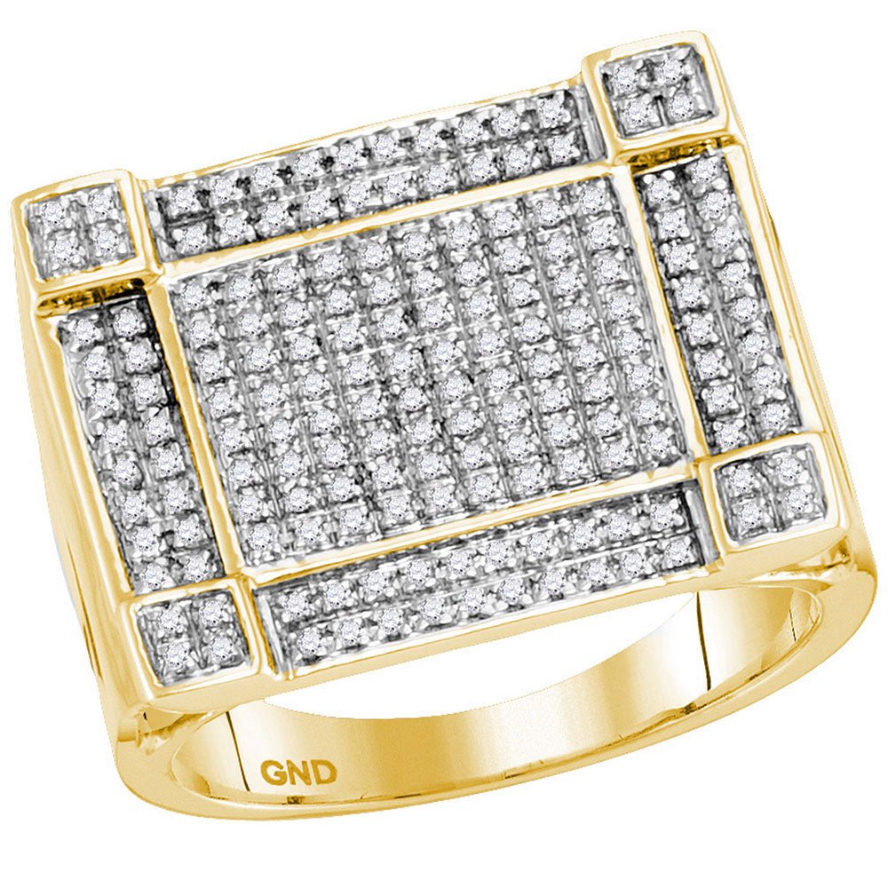 Men's Rings | 10kt Yellow Gold Mens Round Diamond Square Corner Cluster Ring 5/8 Cttw | Splendid Jewellery GND