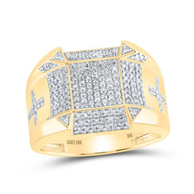 10kt Yellow Gold Square Cross Diamond Ring - Masculine Elegance with a Touch of Brilliance product  Top View from Splendid Jewellery