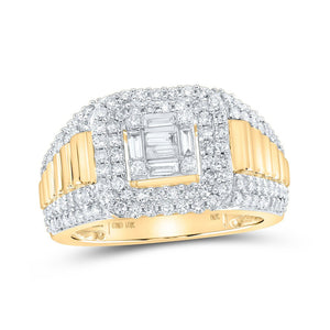 Men's Rings | 10kt Yellow Gold Mens Round Diamond Square Ring 1-1/2 Cttw | Splendid Jewellery GND