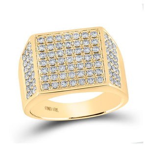 Men's Rings | 10kt Yellow Gold Mens Round Diamond Square Ring 1-1/2 Cttw | Splendid Jewellery GND