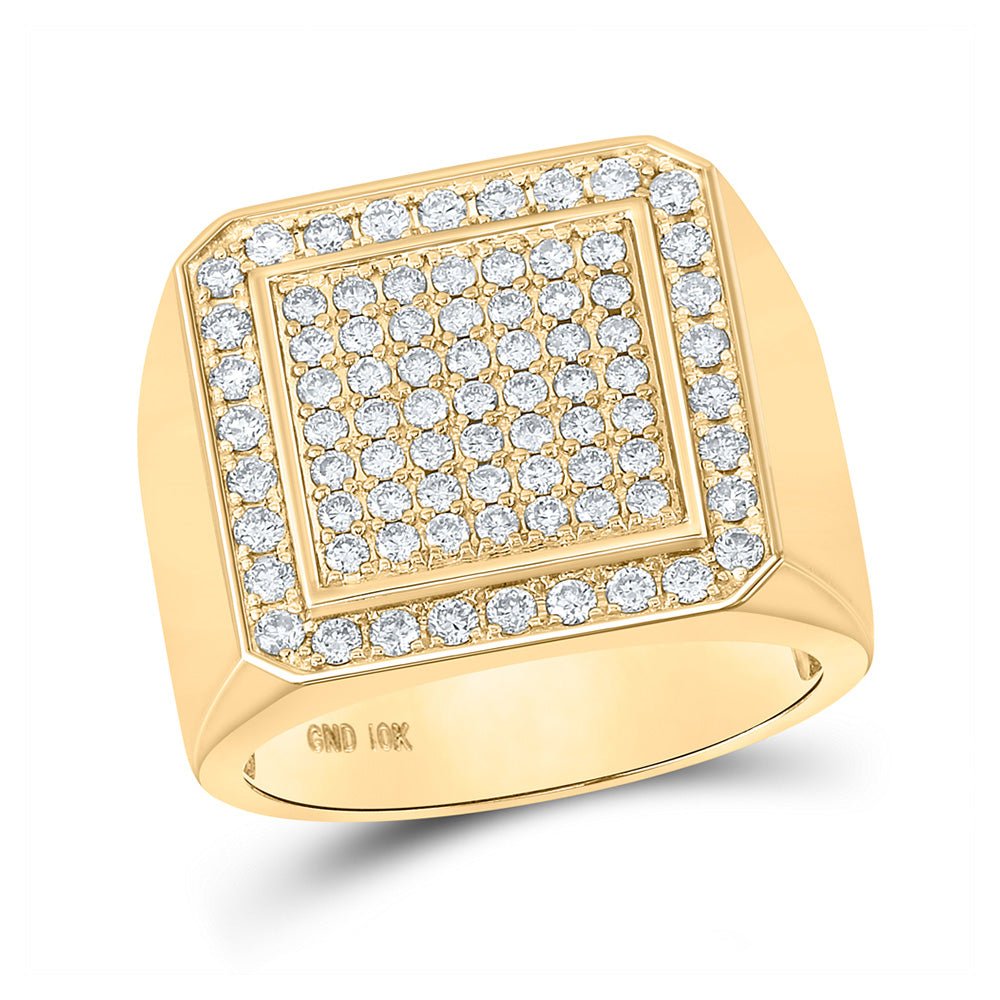 Men's Rings | 10kt Yellow Gold Mens Round Diamond Square Ring 1-1/3 Cttw | Splendid Jewellery GND