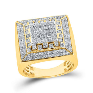 Men's Rings | 10kt Yellow Gold Mens Round Diamond Square Ring 1-3/4 Cttw | Splendid Jewellery GND