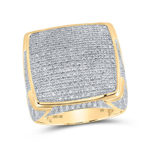 Men's Rings | 10kt Yellow Gold Mens Round Diamond Square Ring 1-5/8 Cttw | Splendid Jewellery GND