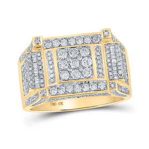 Men's Rings | 10kt Yellow Gold Mens Round Diamond Square Ring 1-5/8 Cttw | Splendid Jewellery GND