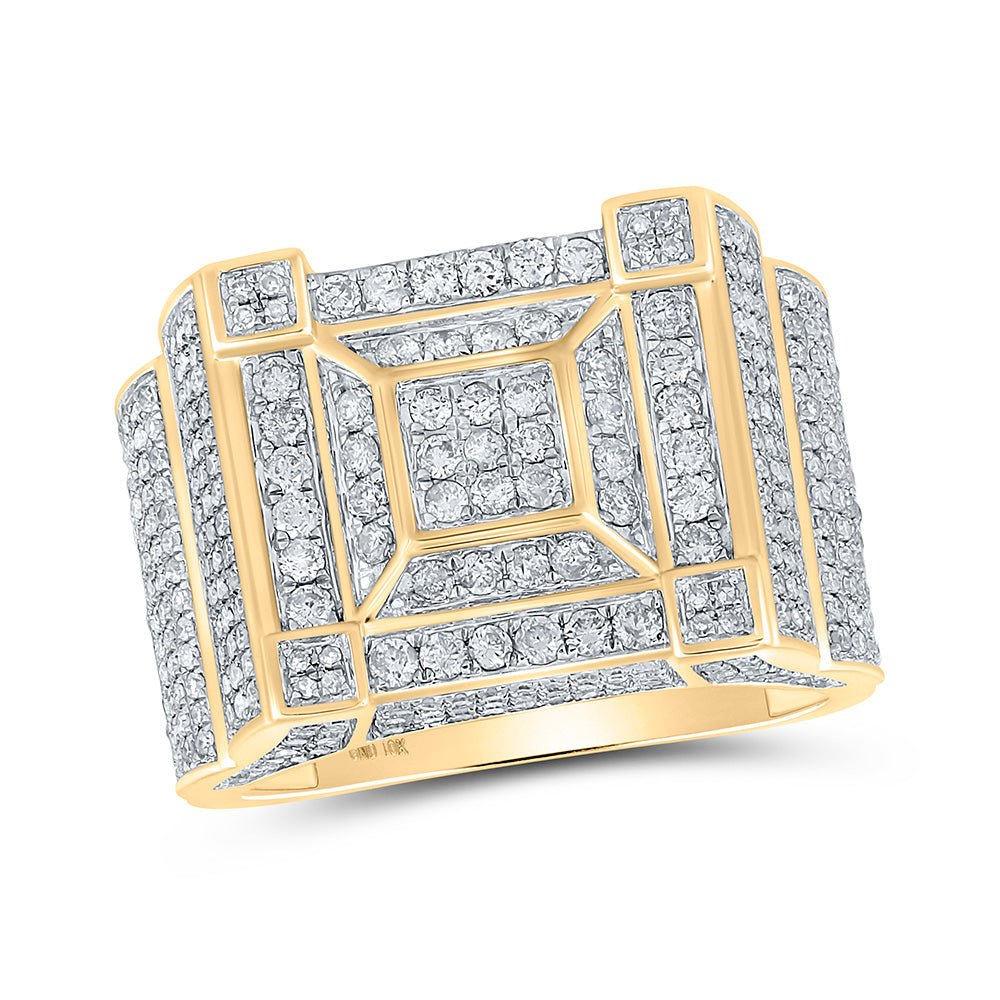 Men's Rings | 10kt Yellow Gold Mens Round Diamond Square Ring 1-7/8 Cttw | Splendid Jewellery GND