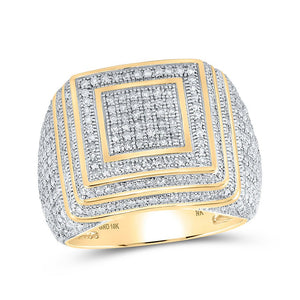 Men's Rings | 10kt Yellow Gold Mens Round Diamond Square Ring 1-7/8 Cttw | Splendid Jewellery GND