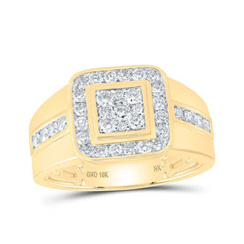 10kt Yellow Gold Mens Round Diamond Square Ring 1 Cttw | Luxurious Men's Diamond Ring product  Top View from Splendid Jewellery