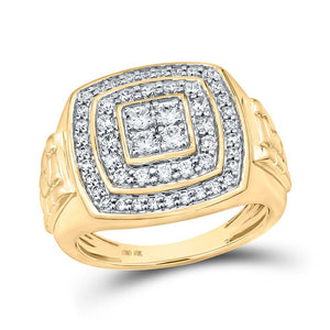 Men's Rings | 10kt Yellow Gold Mens Round Diamond Square Ring 1 Cttw | Splendid Jewellery GND