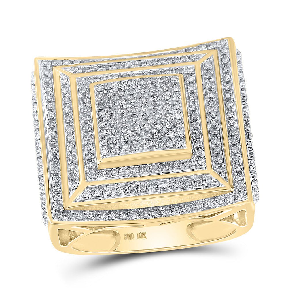 Men's Rings | 10kt Yellow Gold Mens Round Diamond Square Ring 1 Cttw | Splendid Jewellery GND