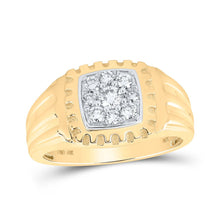 Load image into Gallery viewer, 10kt Yellow Gold Mens Round Diamond Square Ring 1/2 Cttw | Dazzling Elegance product  Top View from Splendid Jewellery