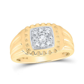 10kt Yellow Gold Mens Round Diamond Square Ring 1/2 Cttw | Dazzling Elegance product  Top View from Splendid Jewellery
