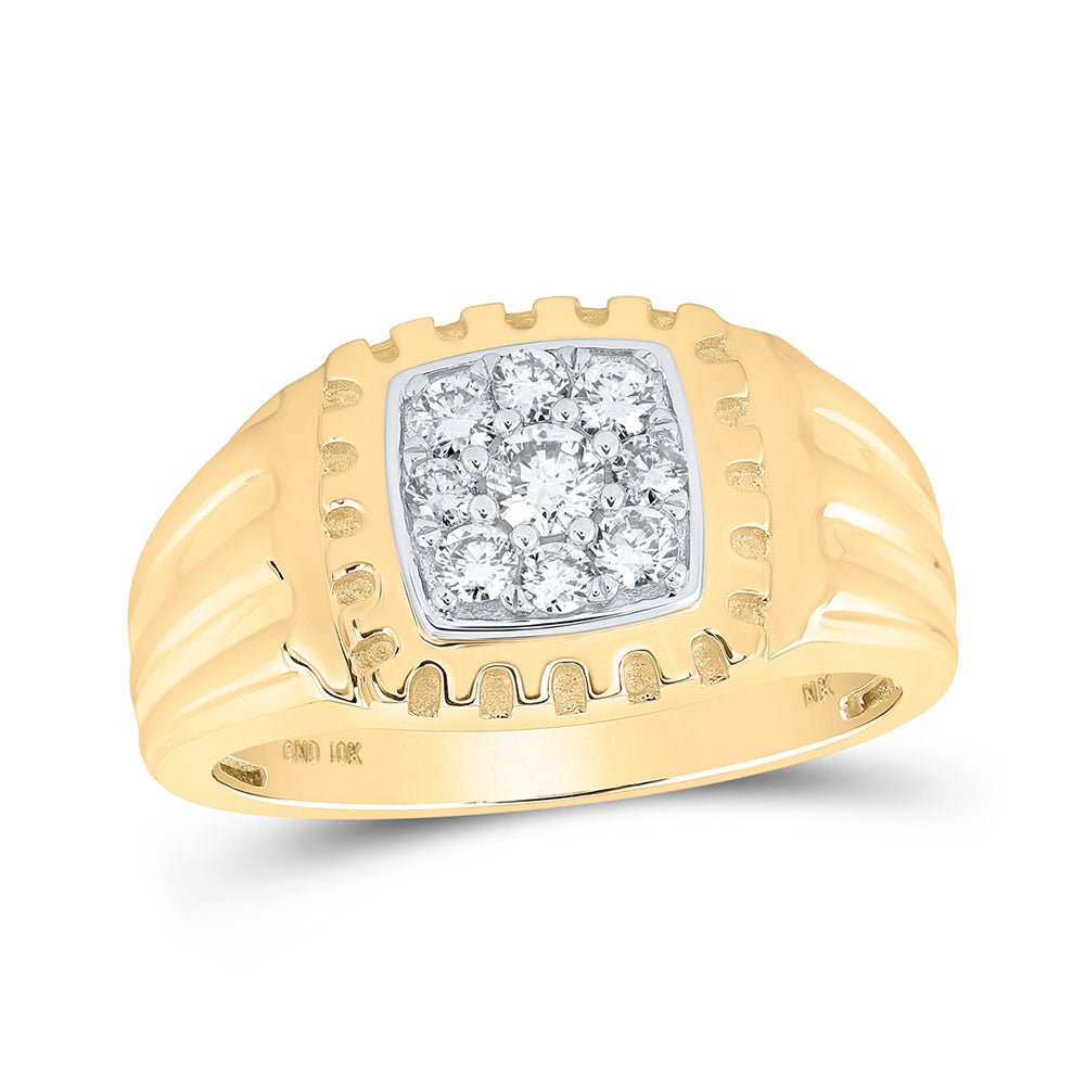 Men's Rings | 10kt Yellow Gold Mens Round Diamond Square Ring 1/2 Cttw | Splendid Jewellery GND