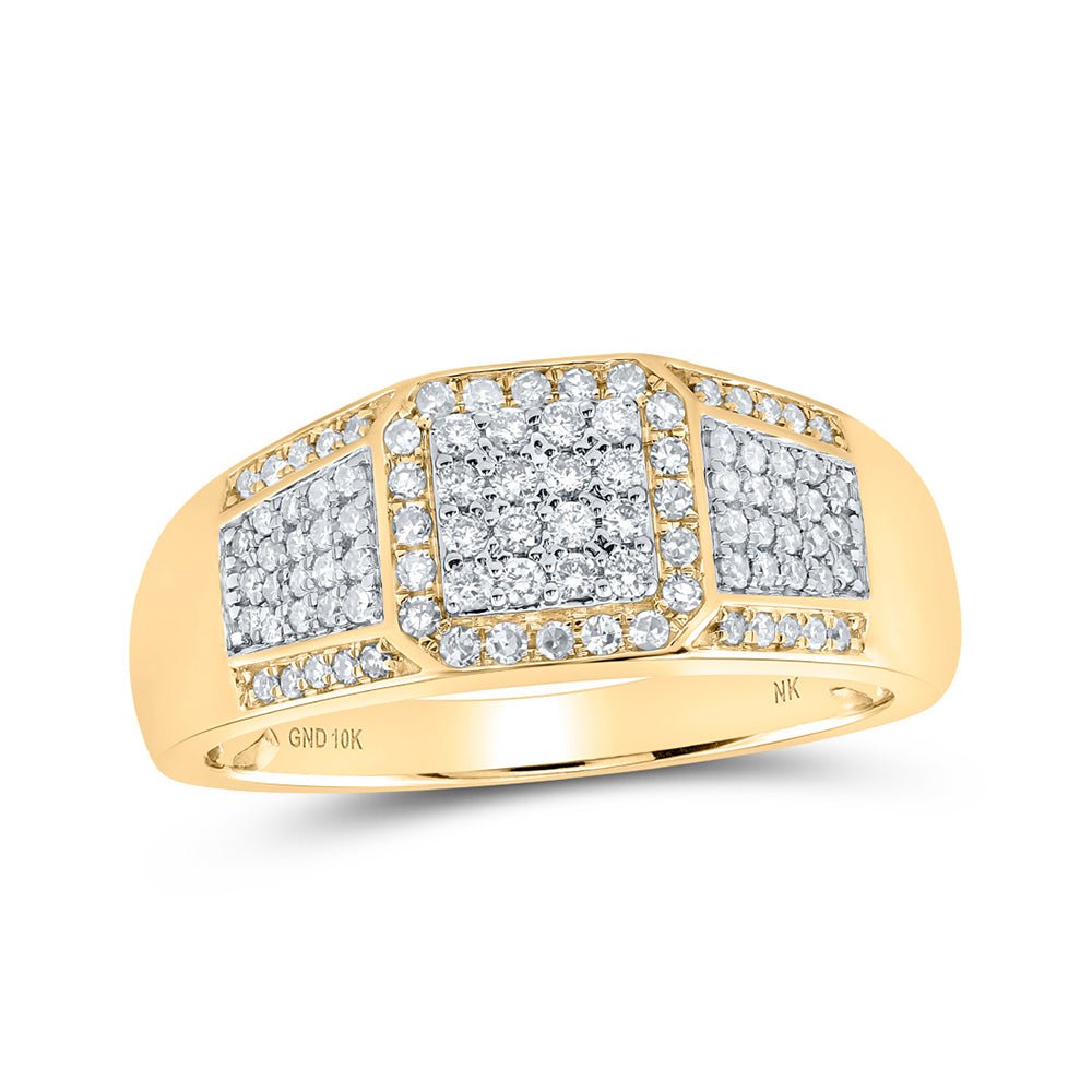 Men's Rings | 10kt Yellow Gold Mens Round Diamond Square Ring 1/2 Cttw | Splendid Jewellery GND