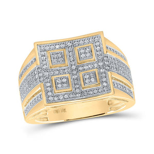 Men's Rings | 10kt Yellow Gold Mens Round Diamond Square Ring 1/2 Cttw | Splendid Jewellery GND