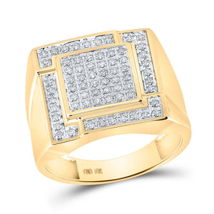 Men's Rings | 10kt Yellow Gold Mens Round Diamond Square Ring 1/2 Cttw | Splendid Jewellery GND