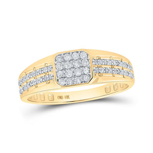 Men's Rings | 10kt Yellow Gold Mens Round Diamond Square Ring 1/3 Cttw | Splendid Jewellery GND