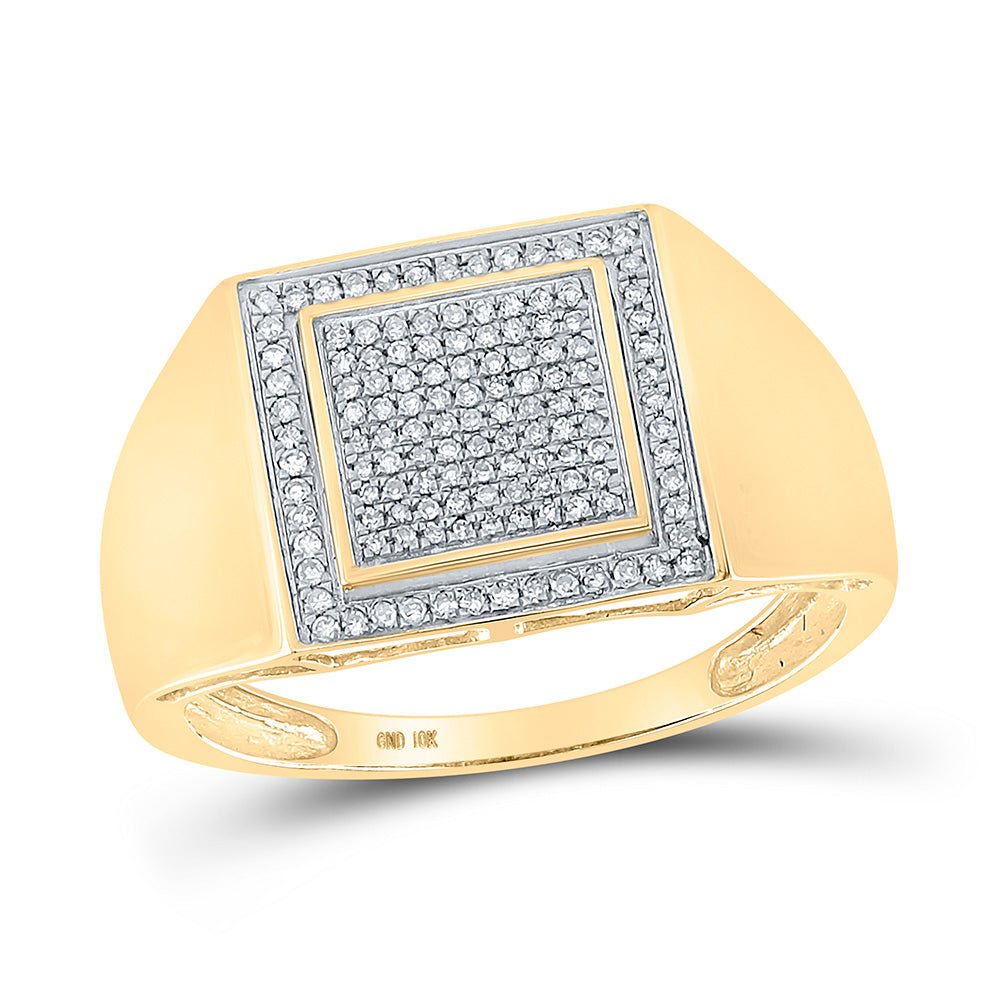Men's Rings | 10kt Yellow Gold Mens Round Diamond Square Ring 1/4 Cttw | Splendid Jewellery GND