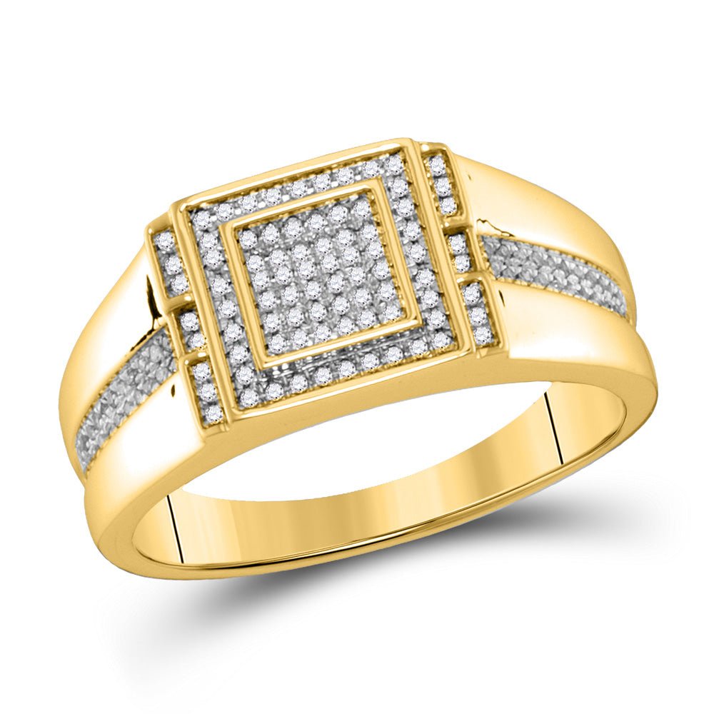 Men's Rings | 10kt Yellow Gold Mens Round Diamond Square Ring 1/5 Cttw | Splendid Jewellery GND