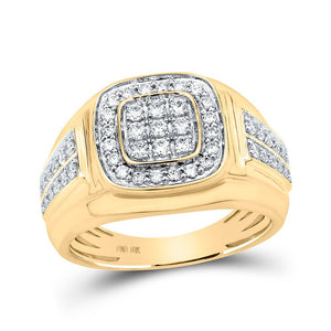 Men's Rings | 10kt Yellow Gold Mens Round Diamond Square Ring 3/4 Cttw | Splendid Jewellery GND