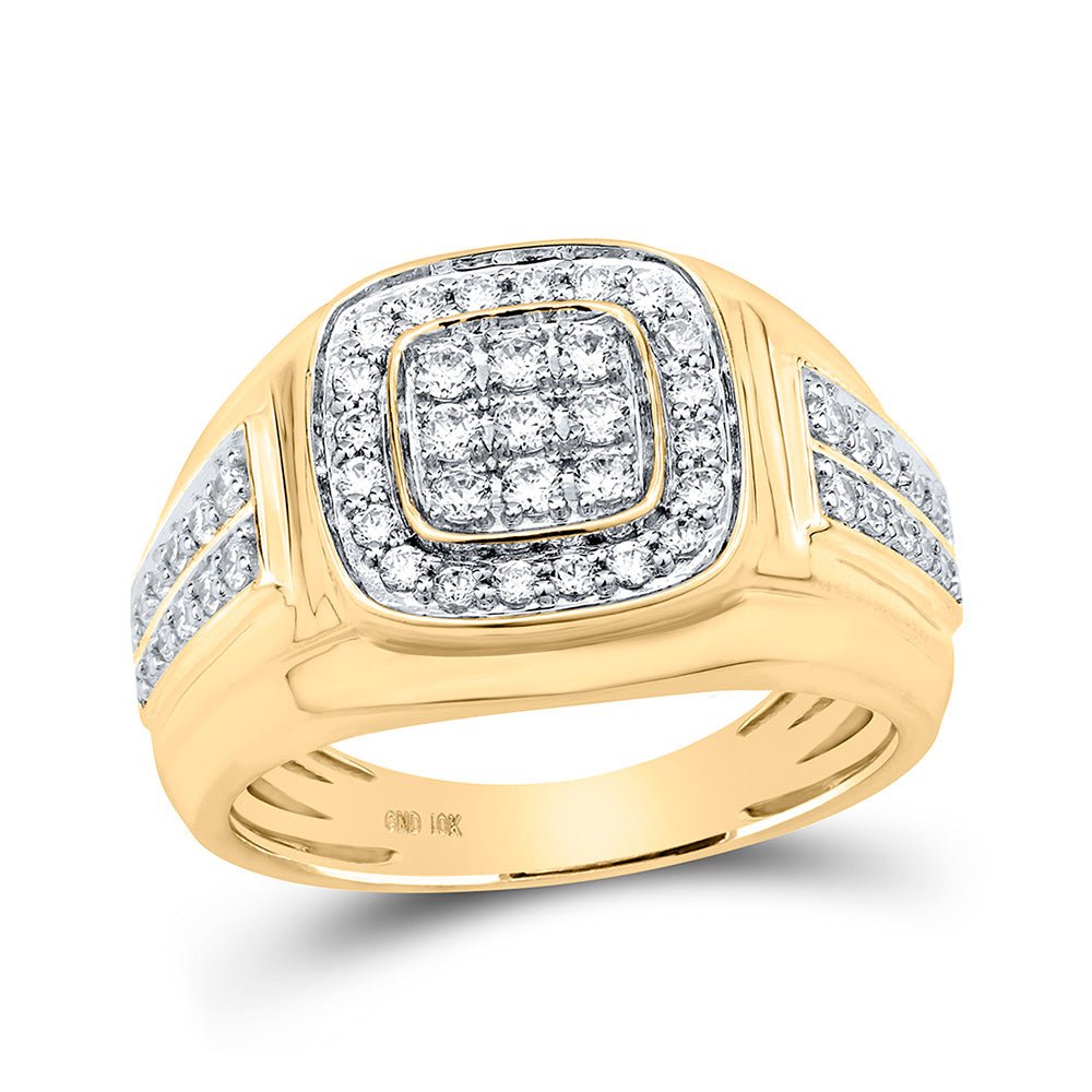 Men's Rings | 10kt Yellow Gold Mens Round Diamond Square Ring 3/4 Cttw | Splendid Jewellery GND