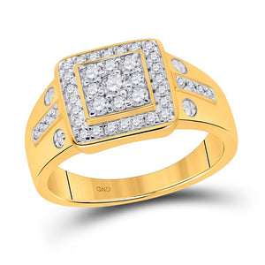 Men's Rings | 10kt Yellow Gold Mens Round Diamond Square Ring 3/4 Cttw | Splendid Jewellery GND