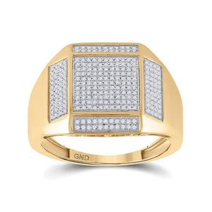 Men's Rings | 10kt Yellow Gold Mens Round Diamond Square Ring 3/8 Cttw | Splendid Jewellery GND