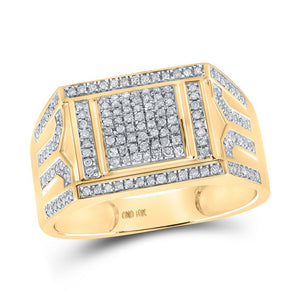 Men's Rings | 10kt Yellow Gold Mens Round Diamond Square Ring 3/8 Cttw | Splendid Jewellery GND