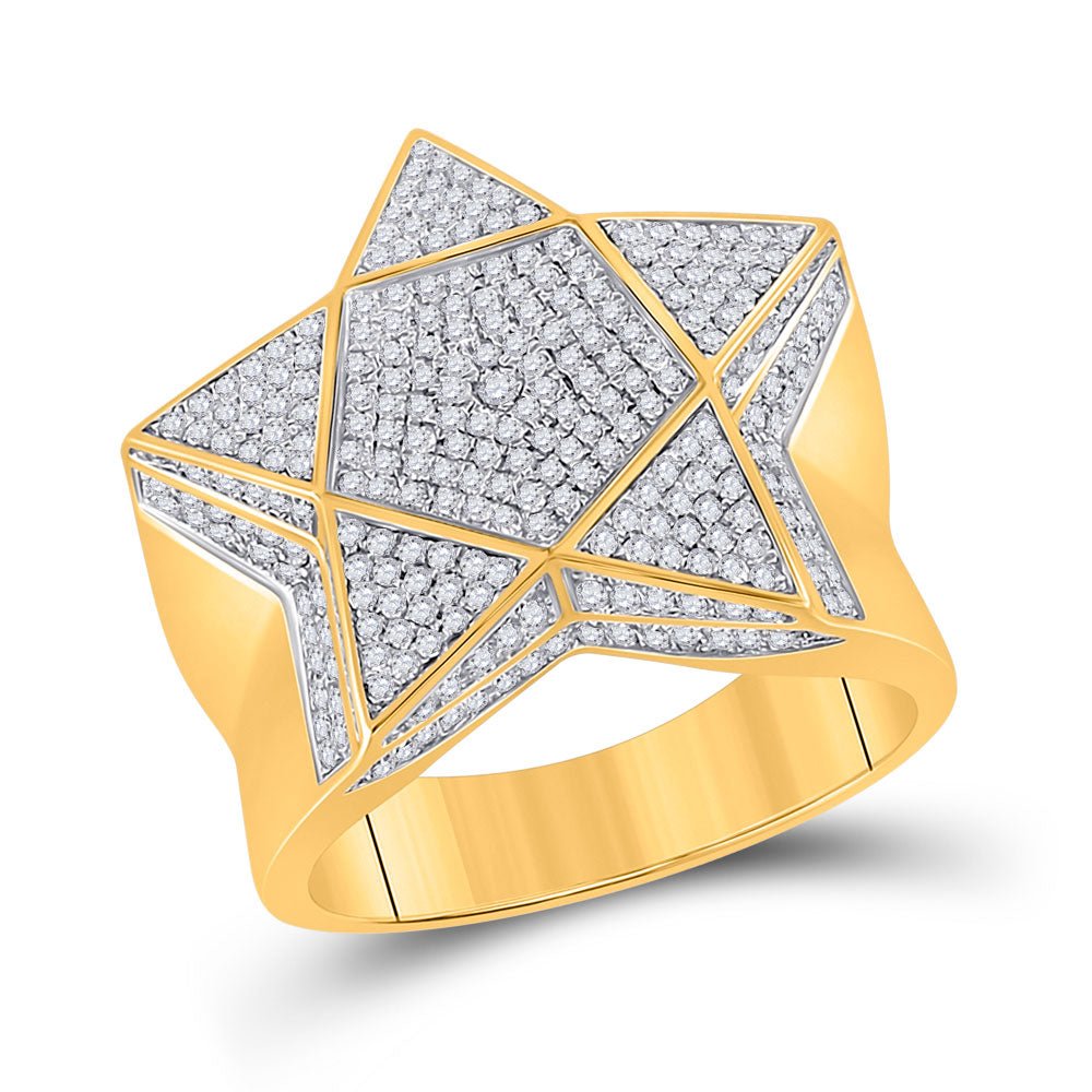 Men's Rings | 10kt Yellow Gold Mens Round Diamond Star Statement Ring 1 Cttw | Splendid Jewellery GND