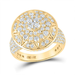 Men's Rings | 10kt Yellow Gold Mens Round Diamond Starburst Cluster Ring 2-3/4 Cttw | Splendid Jewellery GND