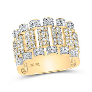 Men's Rings | 10kt Yellow Gold Mens Round Diamond Statement Band Ring 1-5/8 Cttw | Splendid Jewellery GND