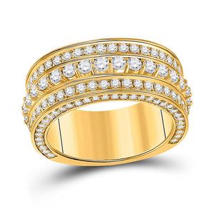 Men's Rings | 10kt Yellow Gold Mens Round Diamond Statement Band Ring 3 Cttw | Splendid Jewellery GND