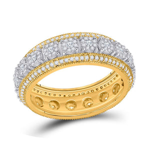 Men's Rings | 10kt Yellow Gold Mens Round Diamond Statement Cluster Band Ring 1-1/4 Cttw | Splendid Jewellery GND