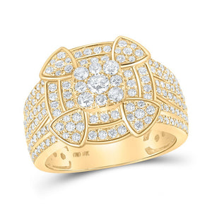 Men's Rings | 10kt Yellow Gold Mens Round Diamond Statement Cluster Ring 1-5/8 Cttw | Splendid Jewellery GND