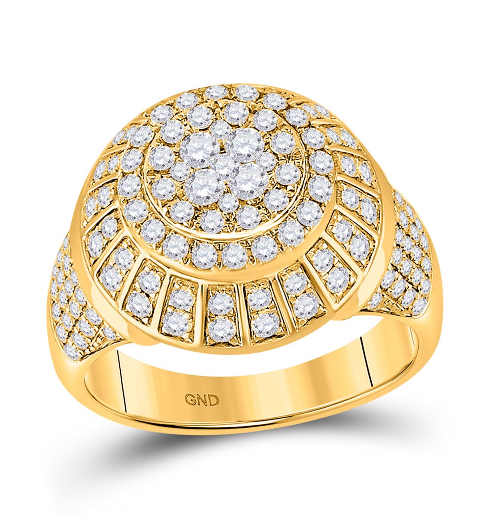 Men's Rings | 10kt Yellow Gold Mens Round Diamond Statement Cluster Ring 1-7/8 Cttw | Splendid Jewellery GND