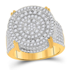 Men's Rings | 10kt Yellow Gold Mens Round Diamond Statement Cluster Ring 1-7/8 Cttw | Splendid Jewellery GND