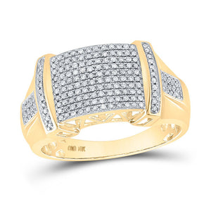 Men's Rings | 10kt Yellow Gold Mens Round Diamond Statement Cluster Ring 1/2 Cttw | Splendid Jewellery GND