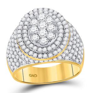 Men's Rings | 10kt Yellow Gold Mens Round Diamond Statement Cluster Ring 2-1/2 Cttw | Splendid Jewellery GND