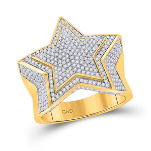 Men's Rings | 10kt Yellow Gold Mens Round Diamond Statement Star Ring 1-1/2 Cttw | Splendid Jewellery GND