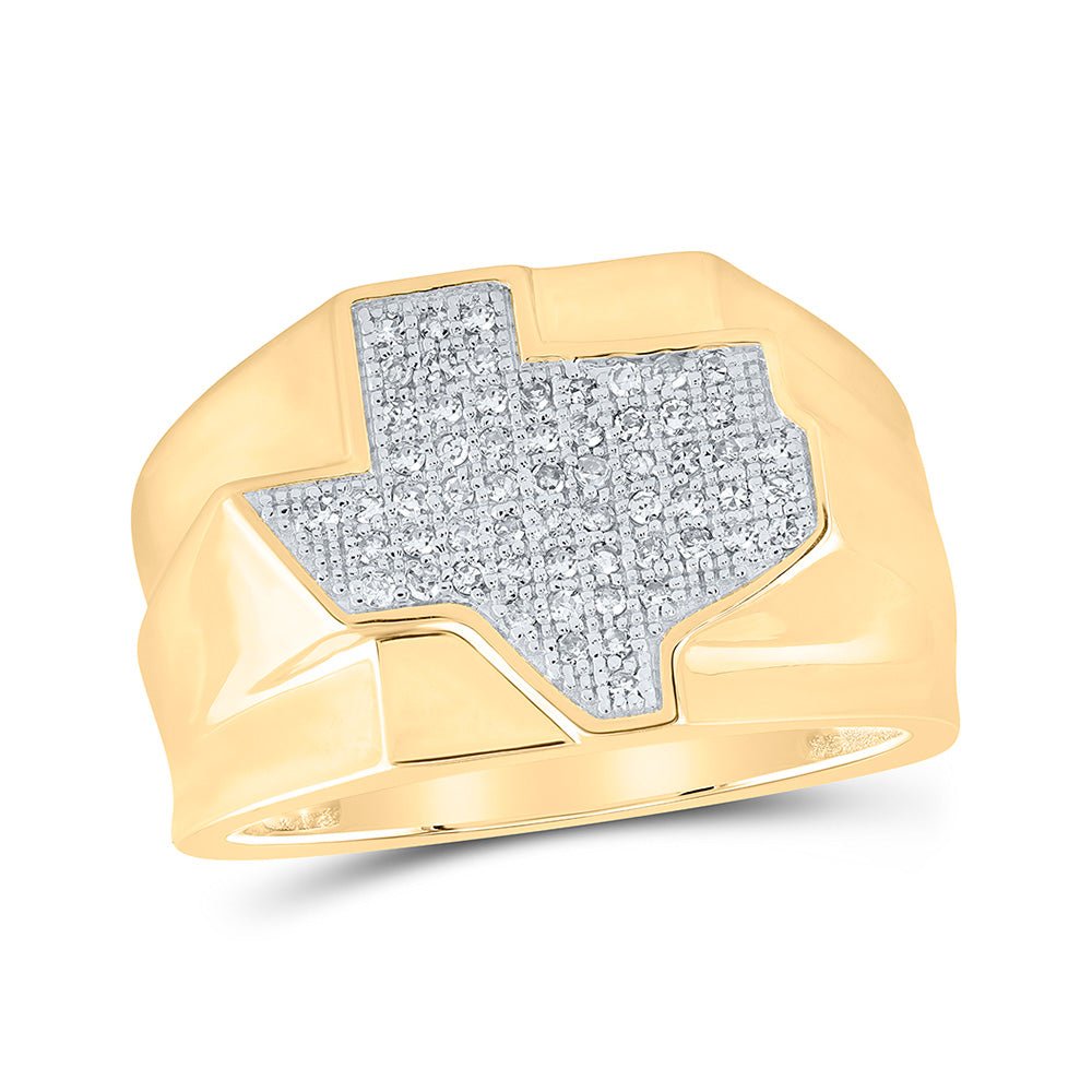 Men's Rings | 10kt Yellow Gold Mens Round Diamond Texas State Band Ring 1/4 Cttw | Splendid Jewellery GND