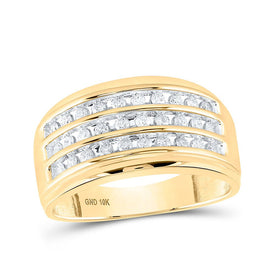 10kt Yellow Gold Triple Row Diamond Band Ring for Men - 1/2 Carat Total Weight product  Top View from Splendid Jewellery