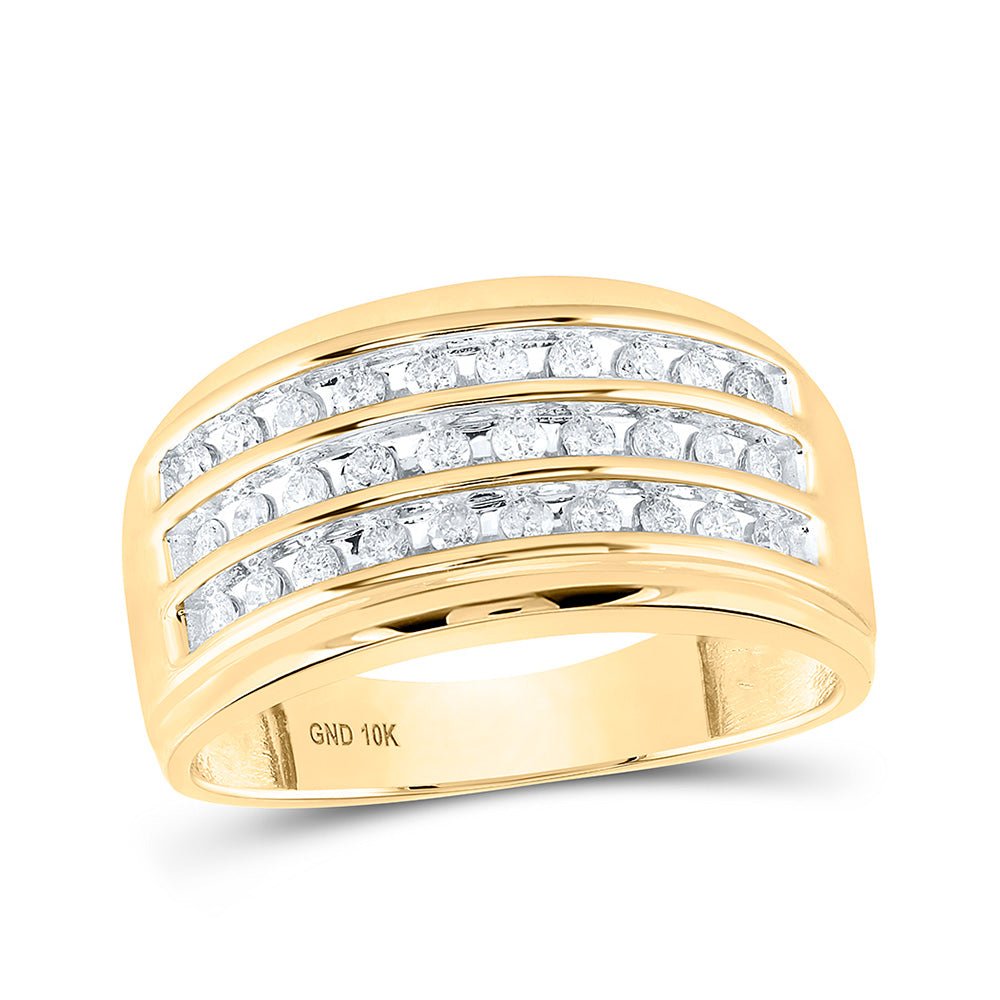 Men's Rings | 10kt Yellow Gold Mens Round Diamond Triple Row Band Ring 1/2 Cttw | Splendid Jewellery GND