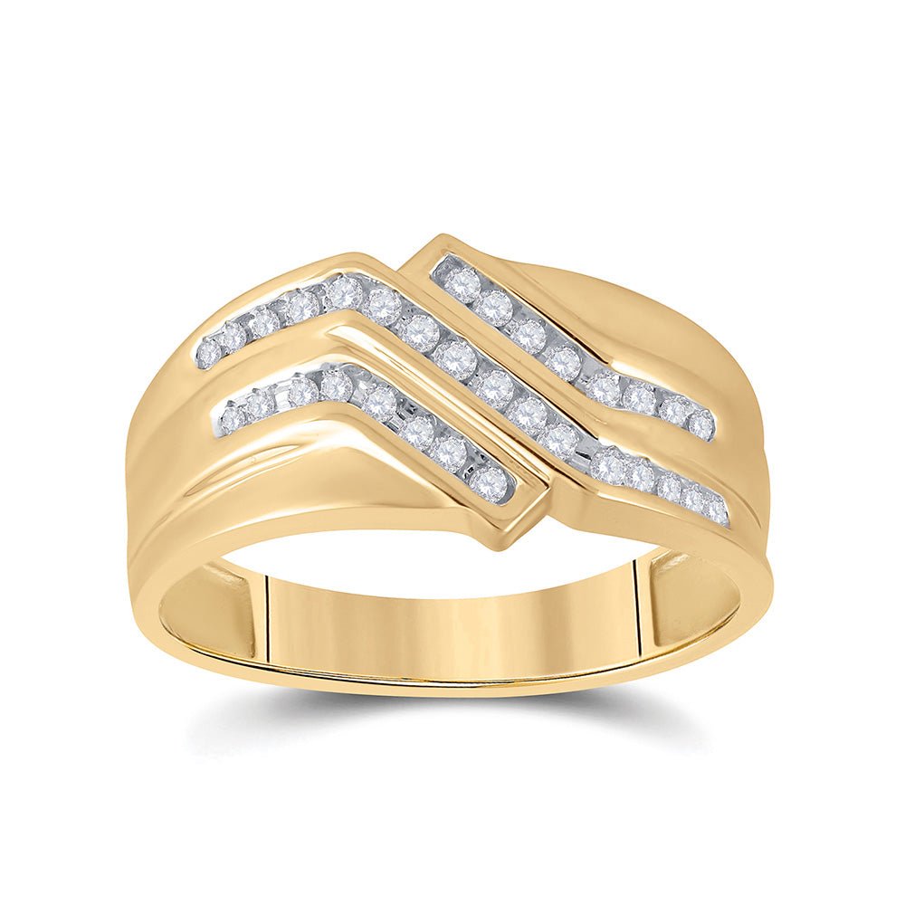 Men's Rings | 10kt Yellow Gold Mens Round Diamond Triple Row Band Ring 1/4 Cttw | Splendid Jewellery GND