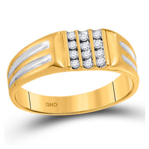 Men's Rings | 10kt Yellow Gold Mens Round Diamond Triple Row Band Ring 1/8 Cttw | Splendid Jewellery GND