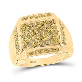 10kt Yellow Gold Men's Round Yellow Color Enhanced Diamond Cluster Ring 1/2 Cttw | Splendid Jewellery: The Dazzling Golden Cluster of Radiant Yellow Diamonds product  Top View from Splendid Jewellery
