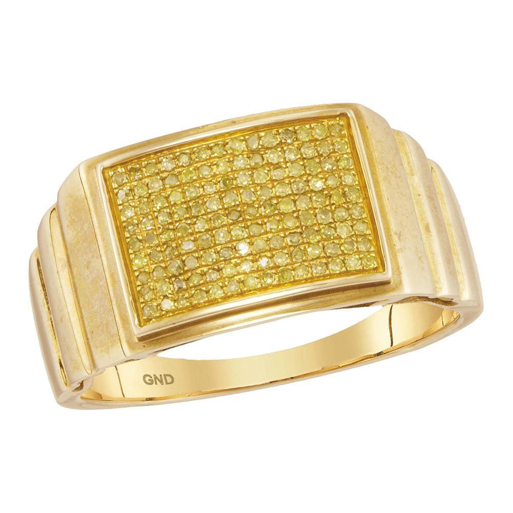 Men's Rings | 10kt Yellow Gold Mens Round Yellow Color Enhanced Diamond Cluster Ring 1/4 Cttw | Splendid Jewellery GND