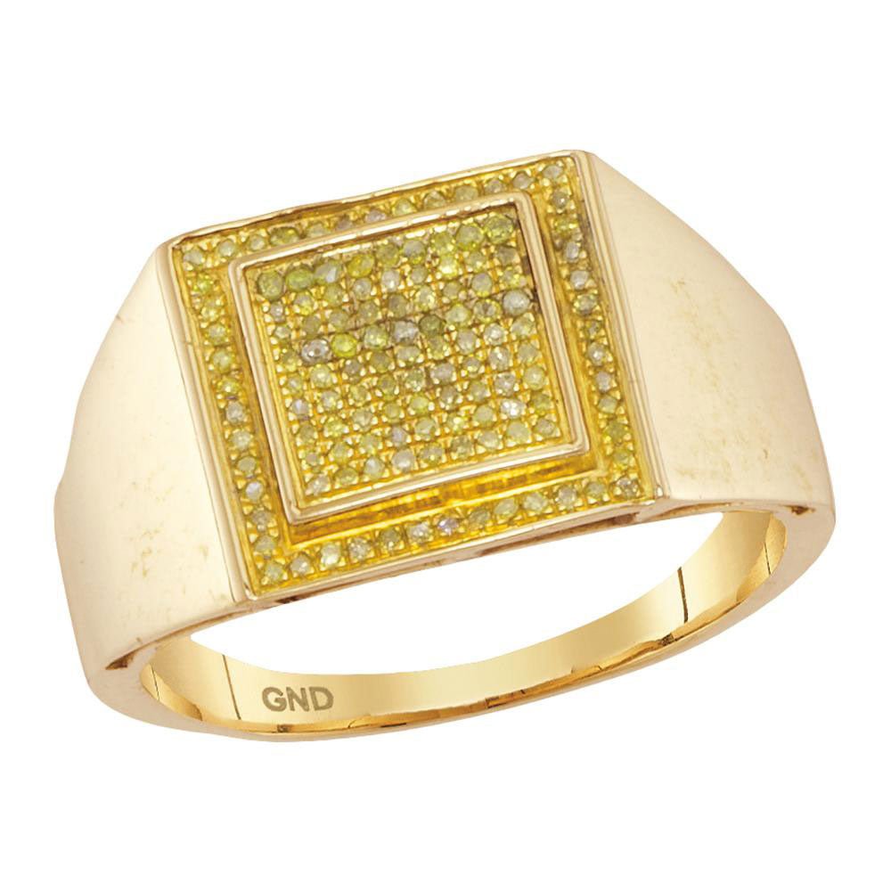 Men's Rings | 10kt Yellow Gold Mens Round Yellow Color Enhanced Diamond Square Cluster Ring 1/4 Cttw | Splendid Jewellery GND