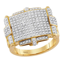 Load image into Gallery viewer, 10kt Yellow Gold Mens Round Yellow Diamond Rectangle Cluster Ring 5/8 Cttw | Exquisite Gold Collection product  Top View from Splendid Jewellery