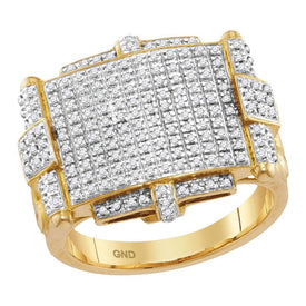 10kt Yellow Gold Mens Round Yellow Diamond Rectangle Cluster Ring 5/8 Cttw | Exquisite Gold Collection product  Top View from Splendid Jewellery
