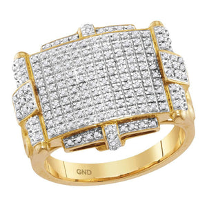 Men's Rings | 10kt Yellow Gold Mens Round Yellow Diamond Rectangle Cluster Ring 5/8 Cttw | Splendid Jewellery GND